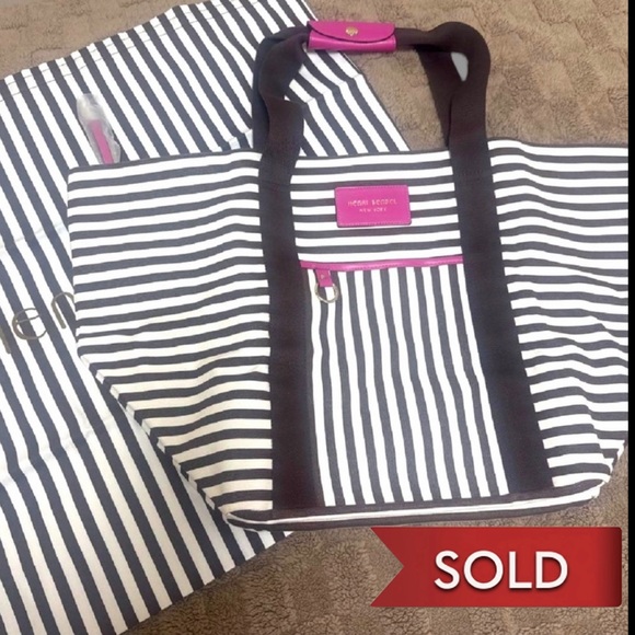 henri bendel Handbags - Henri Bendel Striped Canvas Tote Bag with Hot Pink Interior